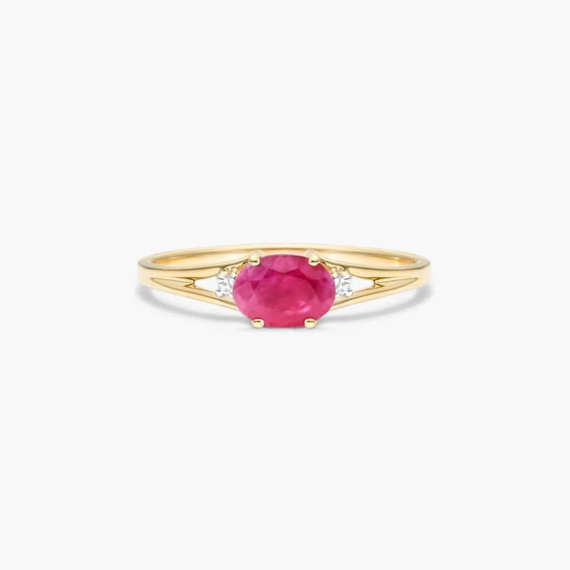 Oval Ruby And Diamond Accent Birthstone Ring In 14K Yellow Gold