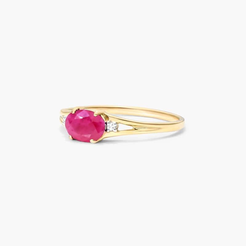 Oval Ruby And Diamond Accent Birthstone Ring In 14K Yellow Gold