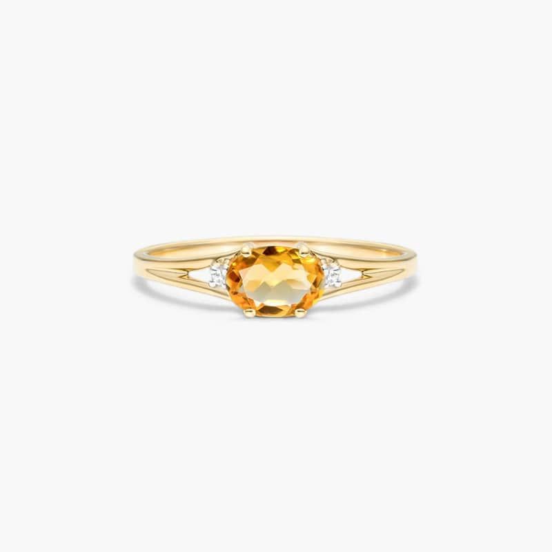 Oval Citrine And Diamond Accent Birthstone Ring In 14K Yellow Gold