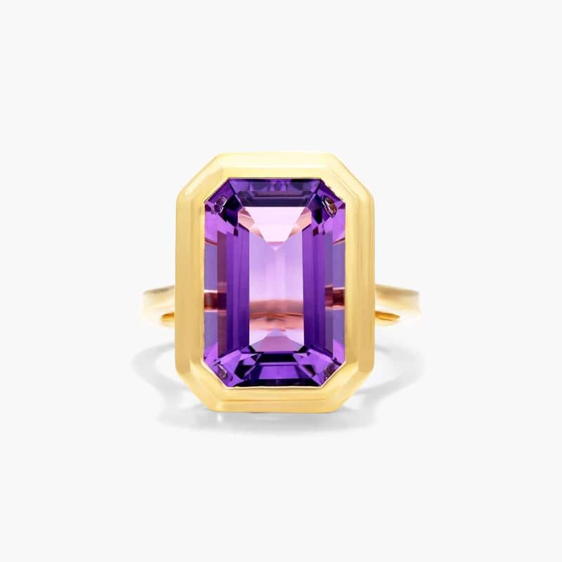 Emerald Cut Bezel Amethyst Cocktail Ring In 18K Yellow Gold