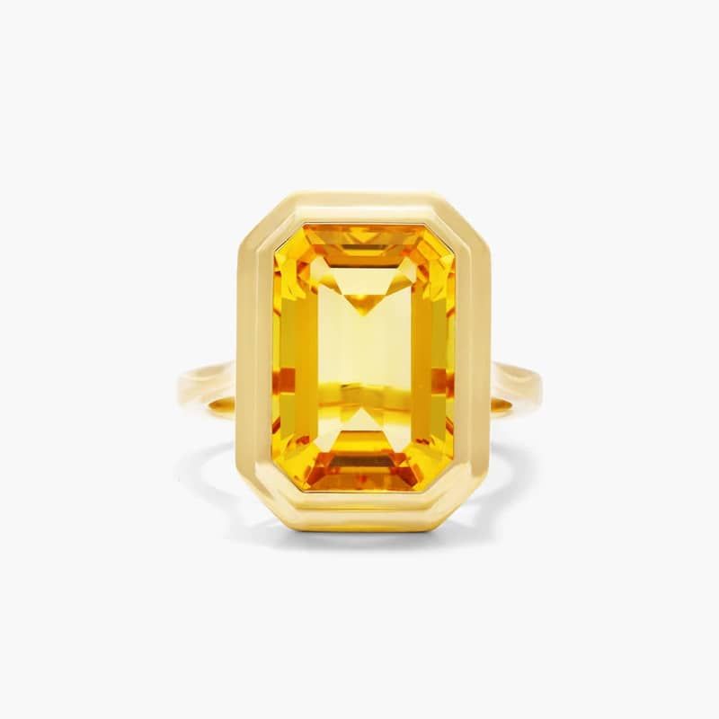 Emerald Cut Bezel Citrine Cocktail Ring In 18K Yellow Gold