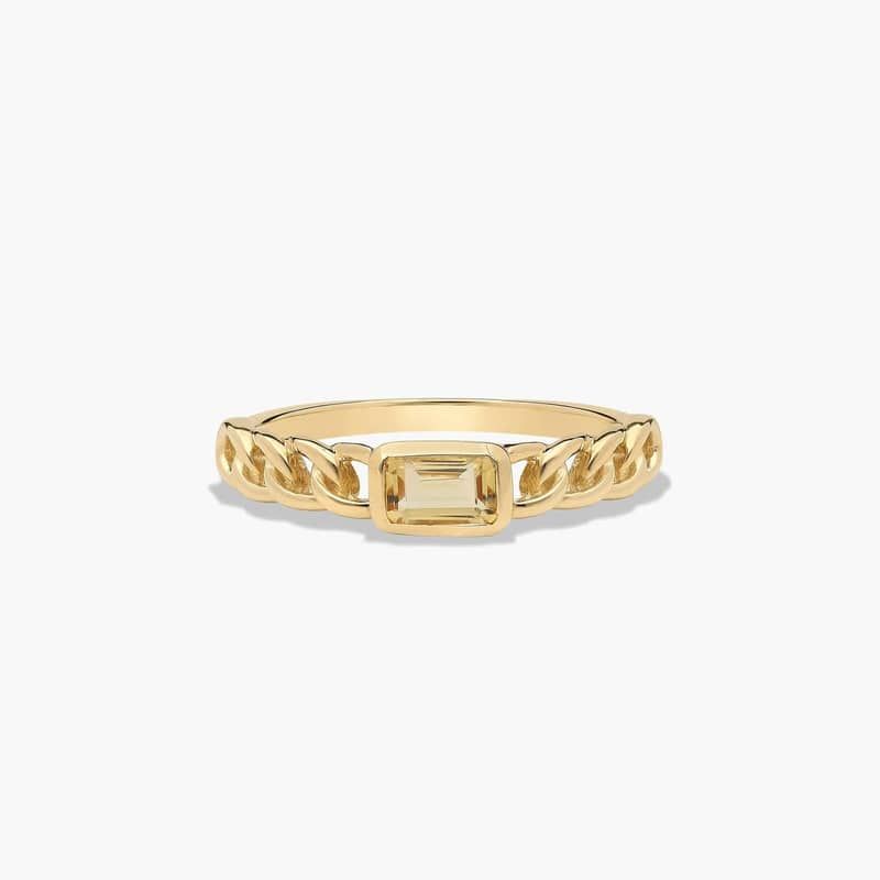 Radiant Reflections Citrine Curb Chain Ring In 14K Yellow Gold