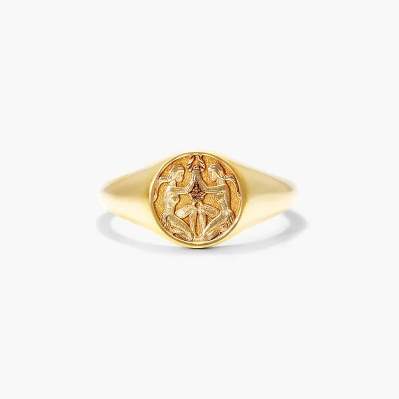 Gemini Zodiac Signet Ring In 14K Yellow Gold