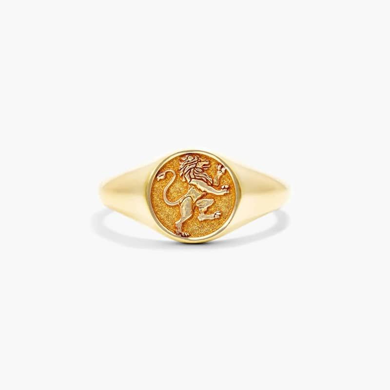 Leo Zodiac Signet Ring In 14K Yellow Gold