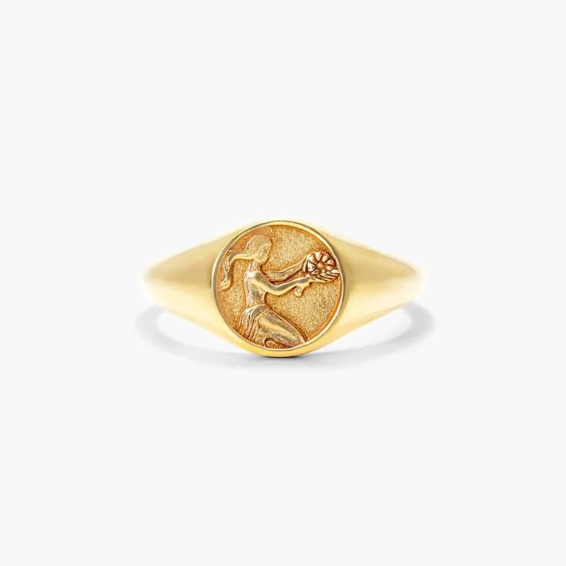 Virgo Zodiac Signet Ring In 14K Yellow Gold