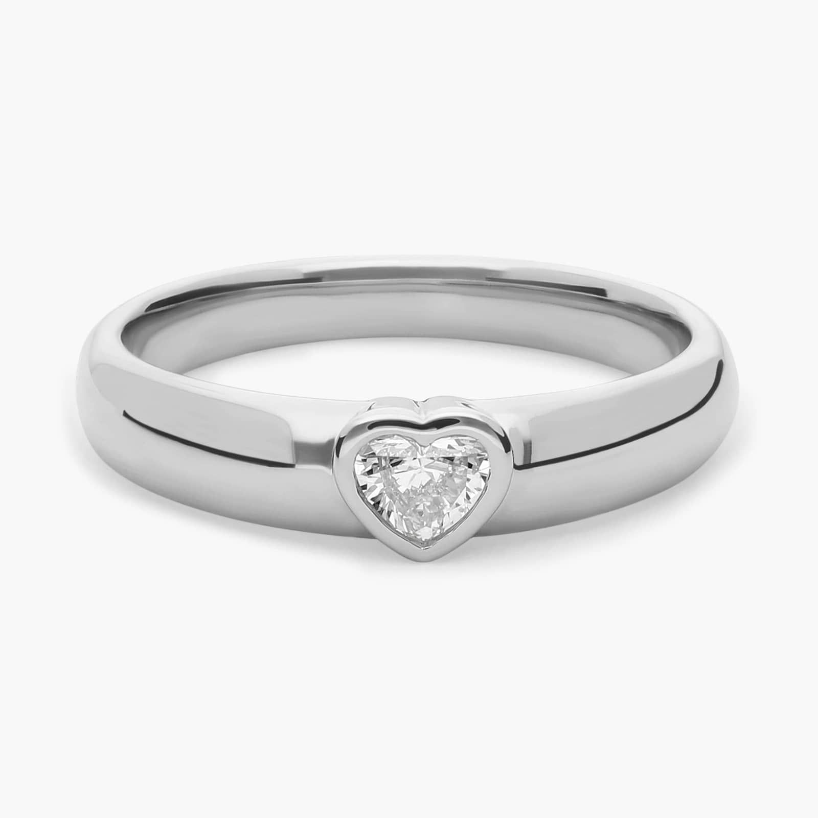 Heart Diamond Solitaire Bezel Ring in 14K White Gold