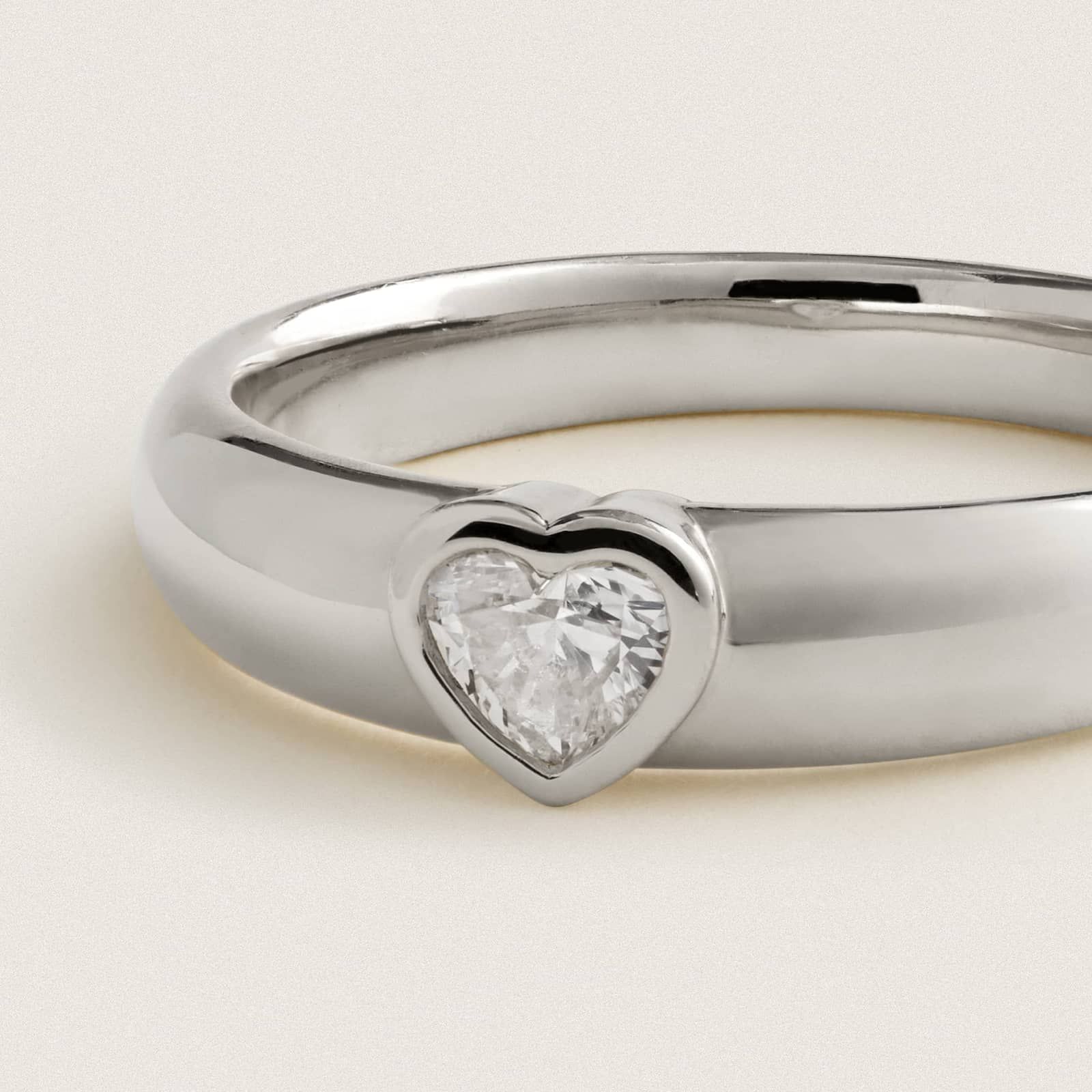 Heart Diamond Solitaire Bezel Ring in 14K White Gold