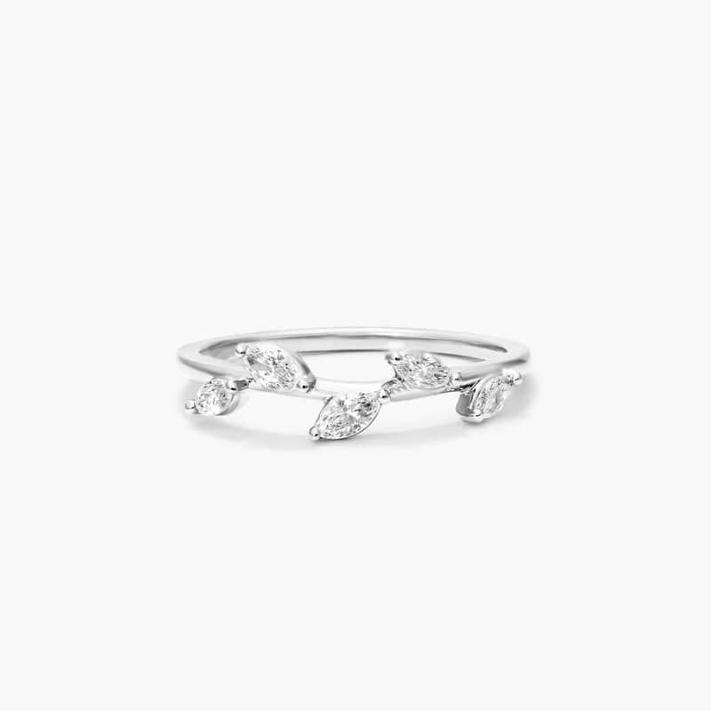 Leaf Motif Diamond Ring In 14K White Gold