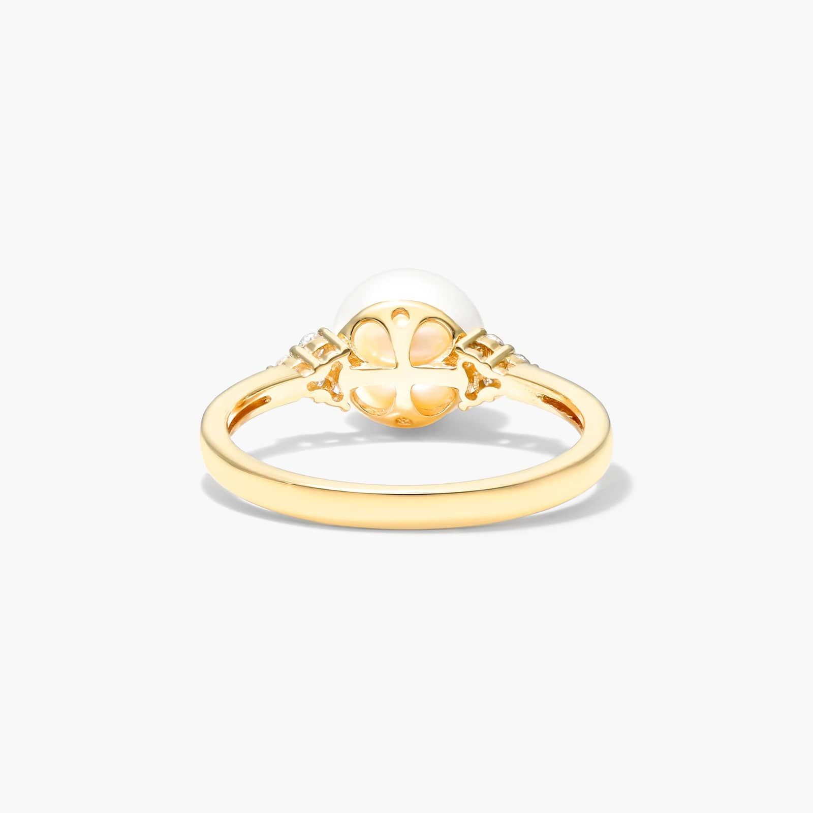 Freshwater Pearl And Diamond Trio Ring In 14K Yellow Gold (7.5-8.0mm)