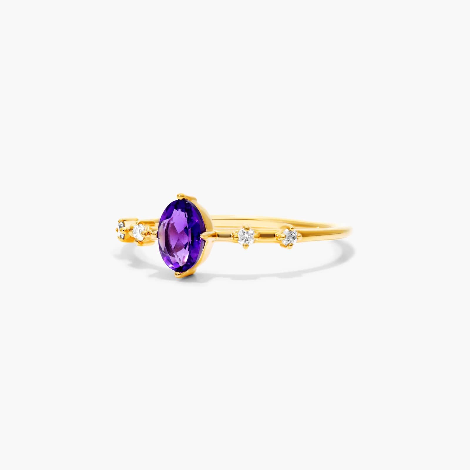 Oval Amethyst And Diamond Birthstone Ring In 14K Yellow Gold