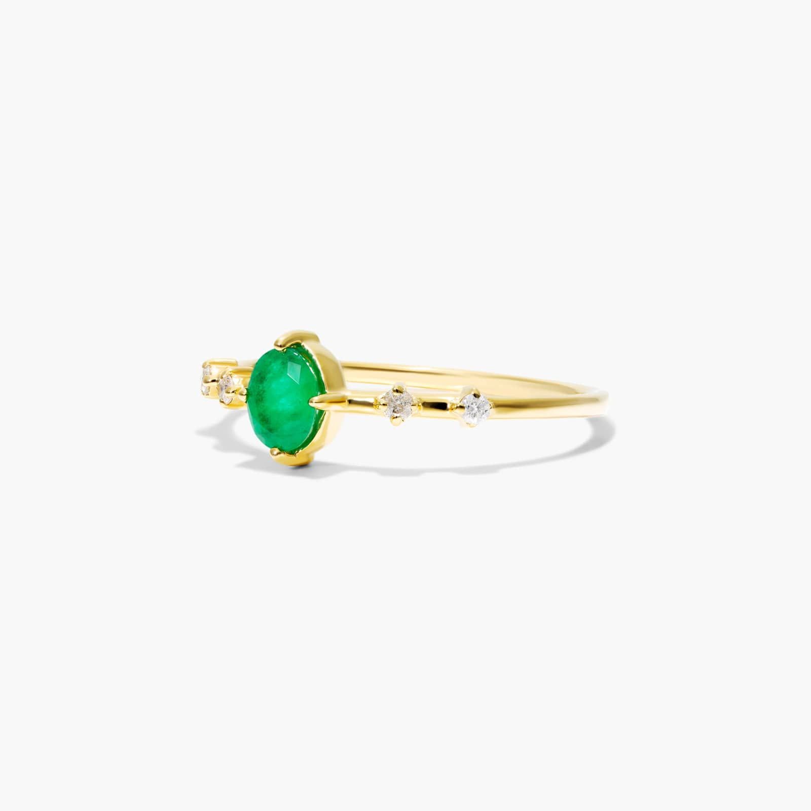 Oval Emerald And Diamond Birthstone Ring In 14K Yellow Gold