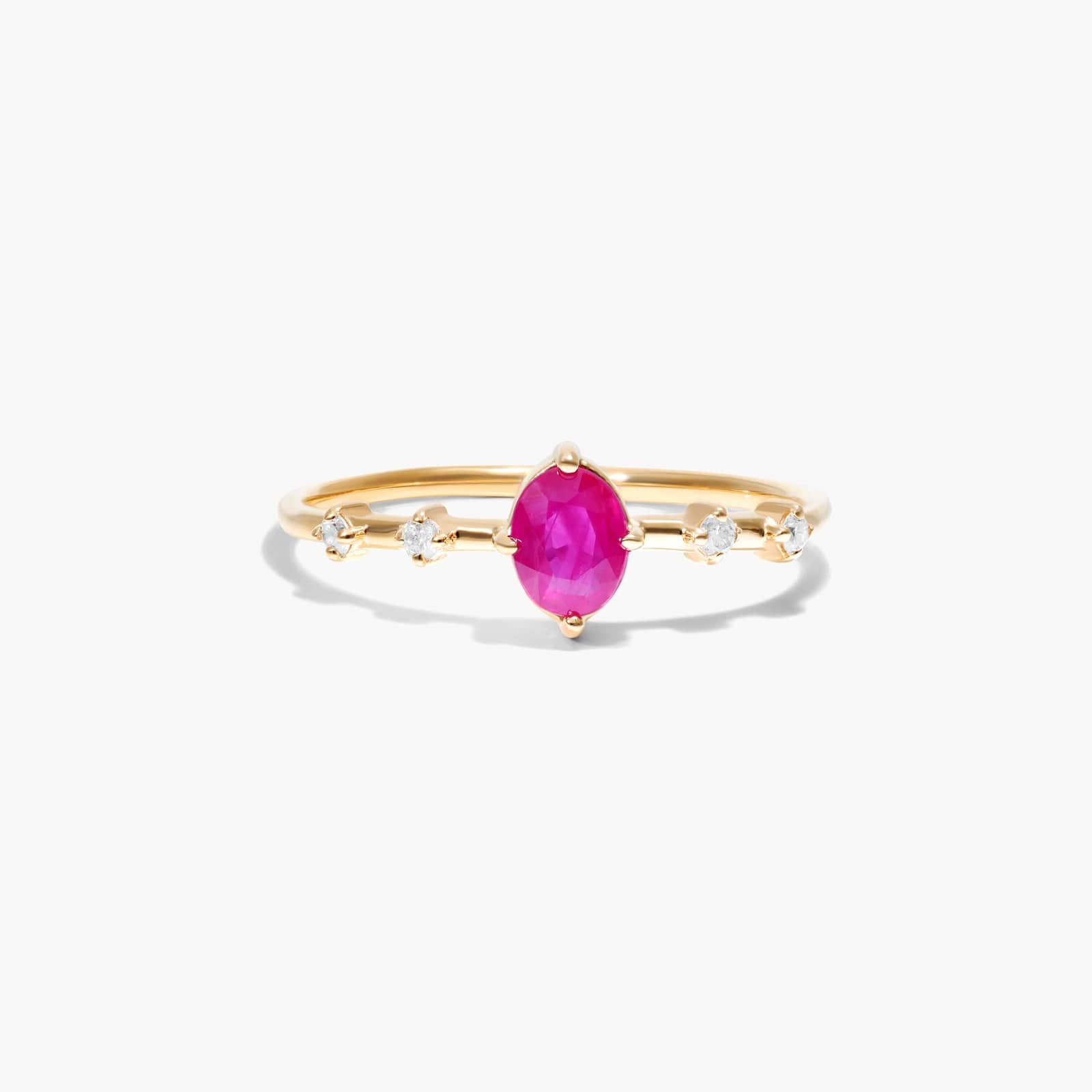 Oval Ruby And Diamond Birthstone Ring In 14K Yellow Gold