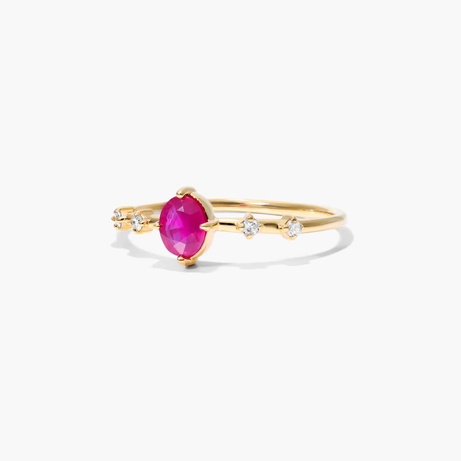 Oval Ruby And Diamond Birthstone Ring In 14K Yellow Gold