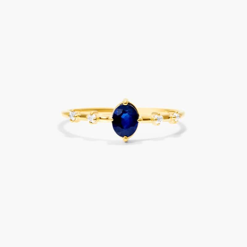 Oval Sapphire And Diamond Birthstone Ring In 14K Yellow Gold