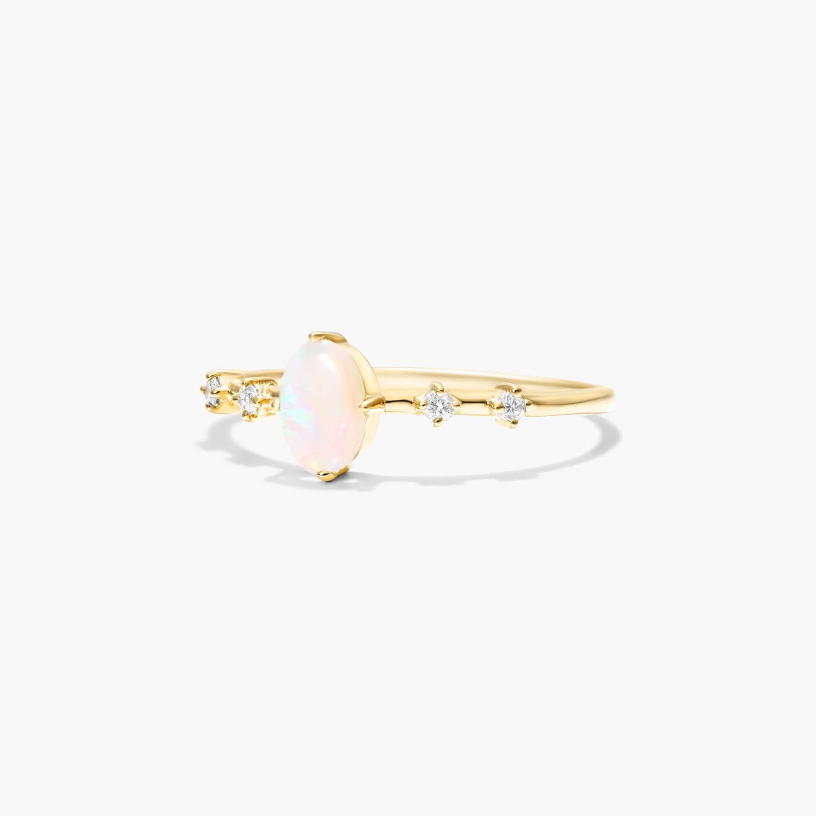 Oval Opal And Diamond Birthstone Ring In 14K Yellow Gold