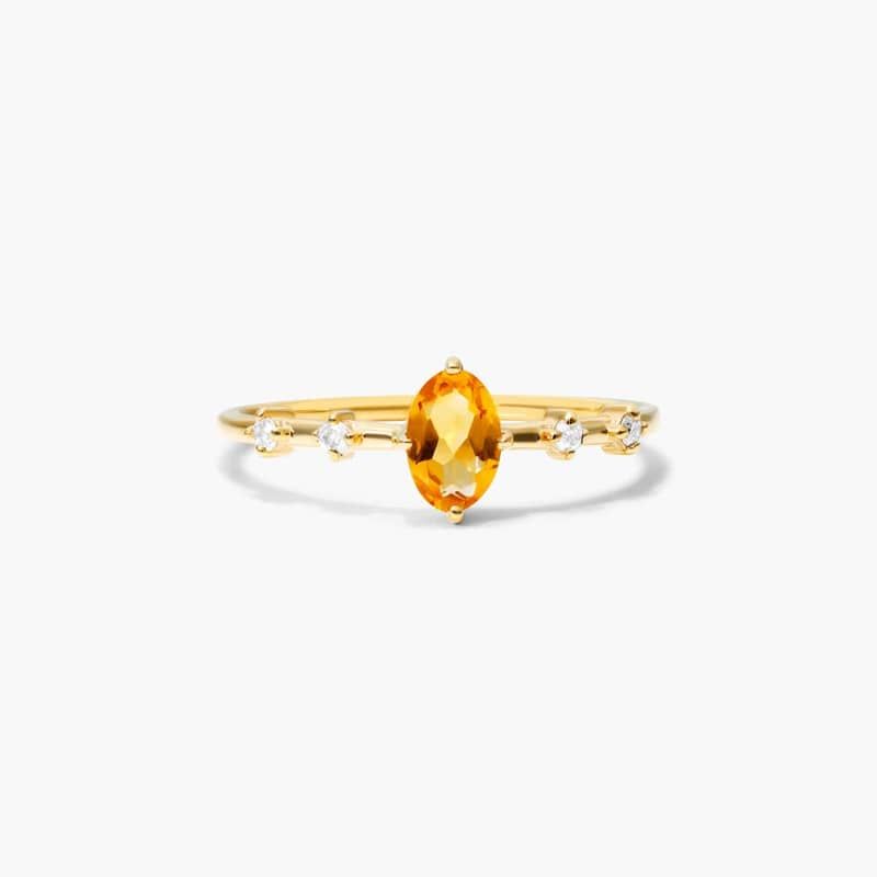 Oval Citrine And Diamond Birthstone Ring In 14K Yellow Gold