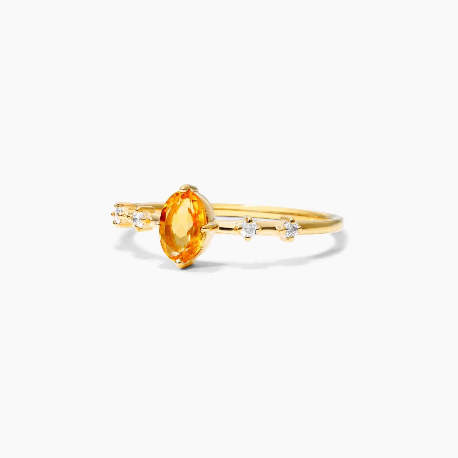 Oval Citrine And Diamond Birthstone Ring In 14K Yellow Gold