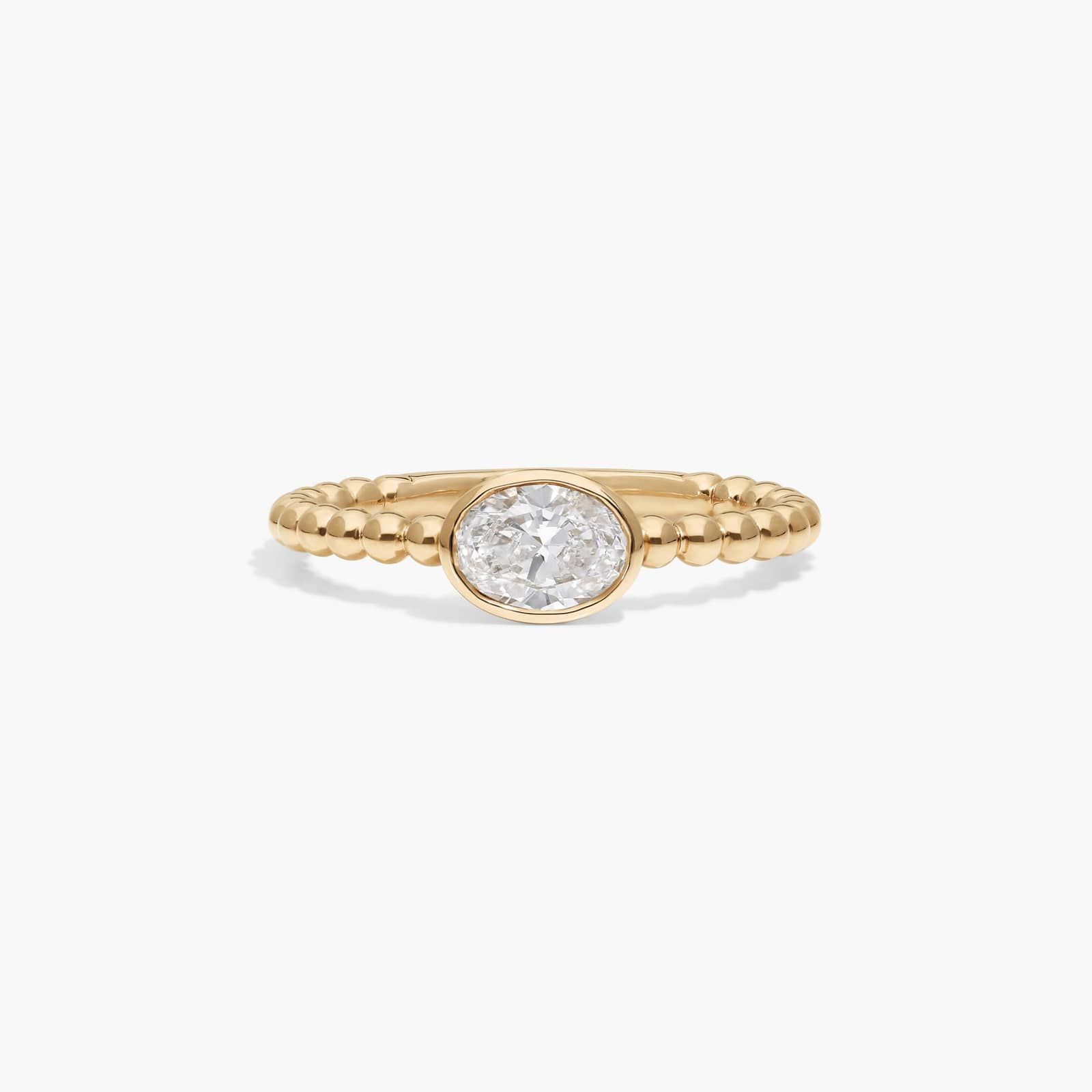 East-West Bezel Beaded Ring With 0.5 CTW Oval Cut Lab-Grown Diamond in 14K Yellow Gold By James Allen