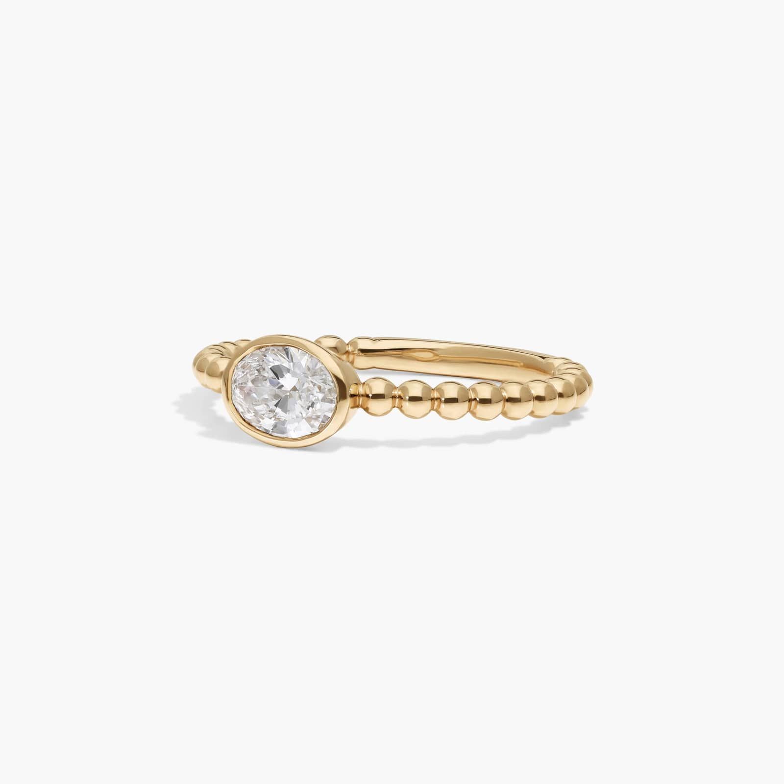 East-West Bezel Beaded Ring With 0.5 CTW Oval Cut Lab-Grown Diamond in 14K Yellow Gold By James Allen