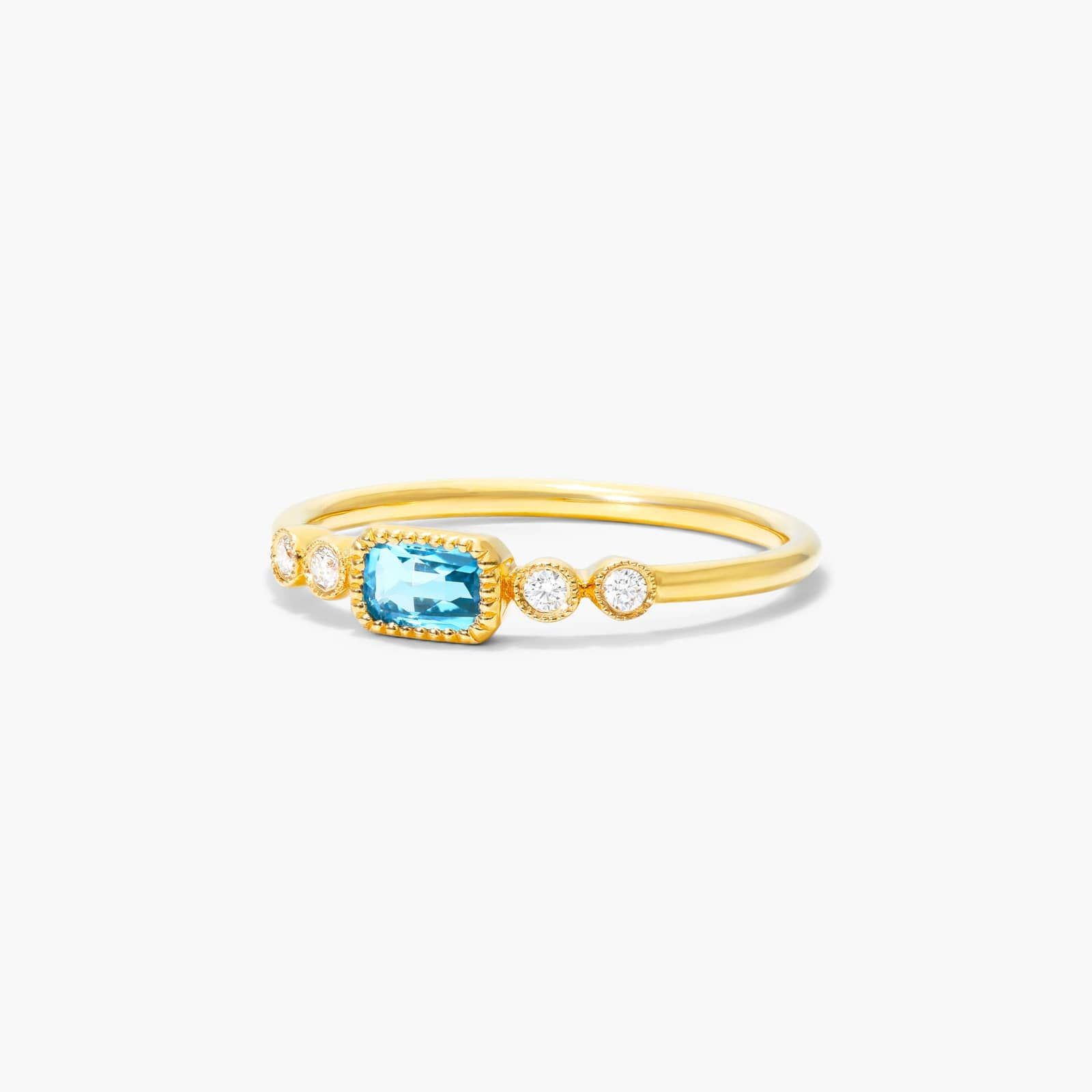 Dainty Blue Topaz Bezel Diamond Ring In 14K Yellow Gold By James Allen