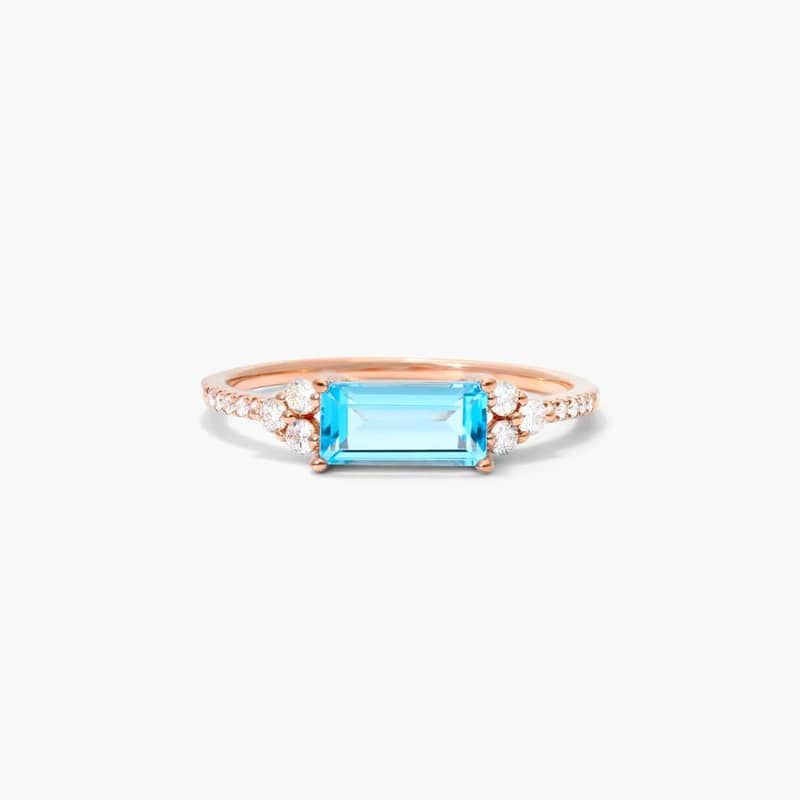 Blue Topaz And Triad Diamond Ring In 14K Rose Gold By James Allen