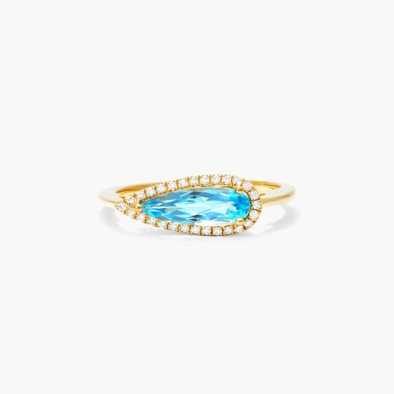 Teardrop Blue Topaz And Diamond Halo Ring In 14K Yellow Gold By James Allen
