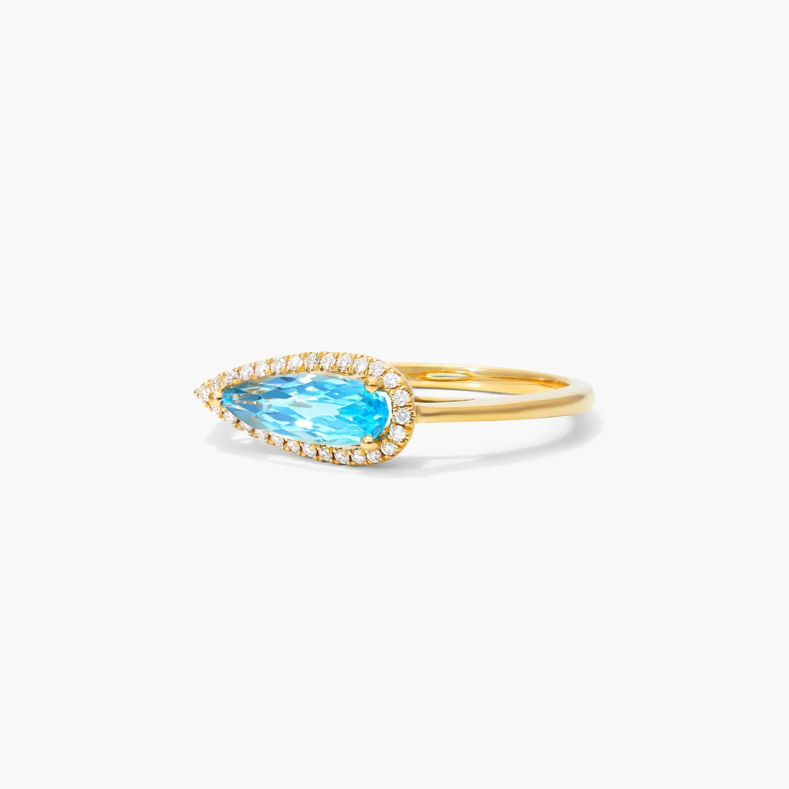 Teardrop Blue Topaz And Diamond Halo Ring In 14K Yellow Gold By James Allen
