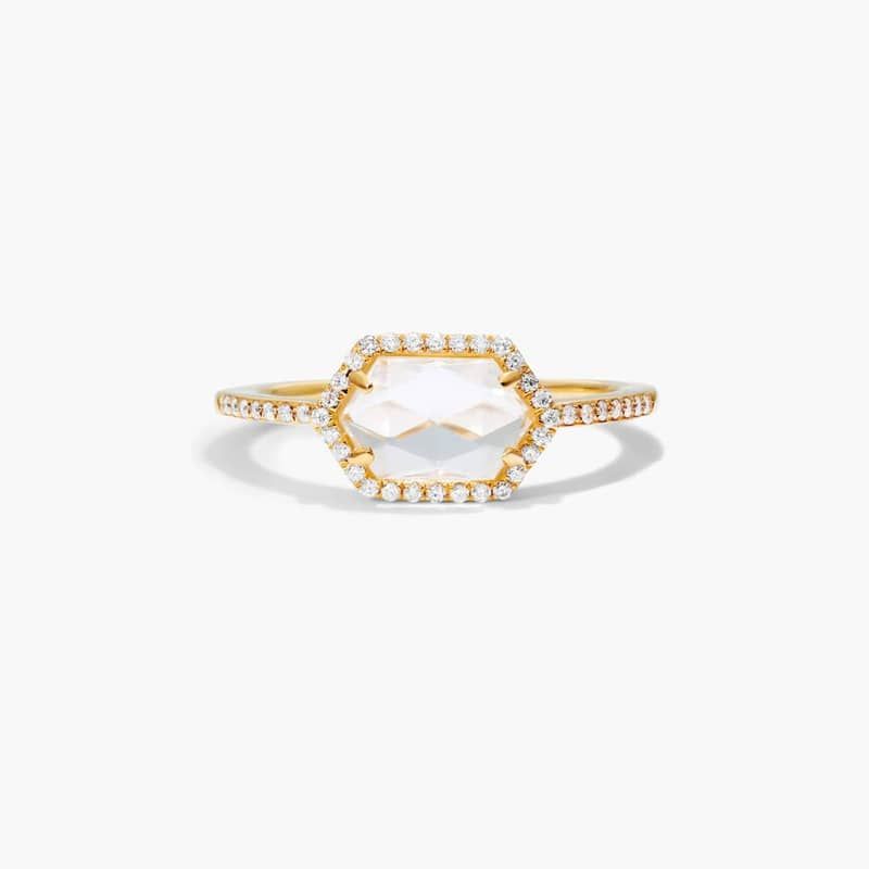 White Topaz Hexagon And Diamond Halo Ring In 14K Yellow Gold By James Allen