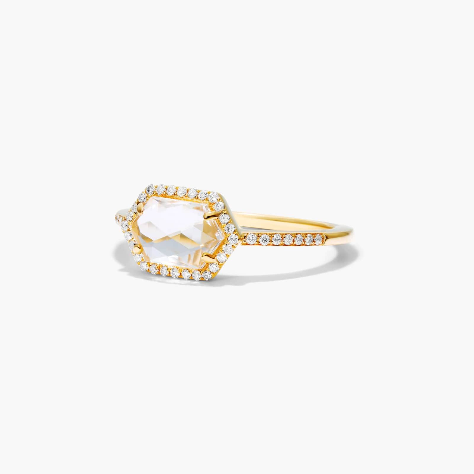 White Topaz Hexagon And Diamond Halo Ring In 14K Yellow Gold By James Allen