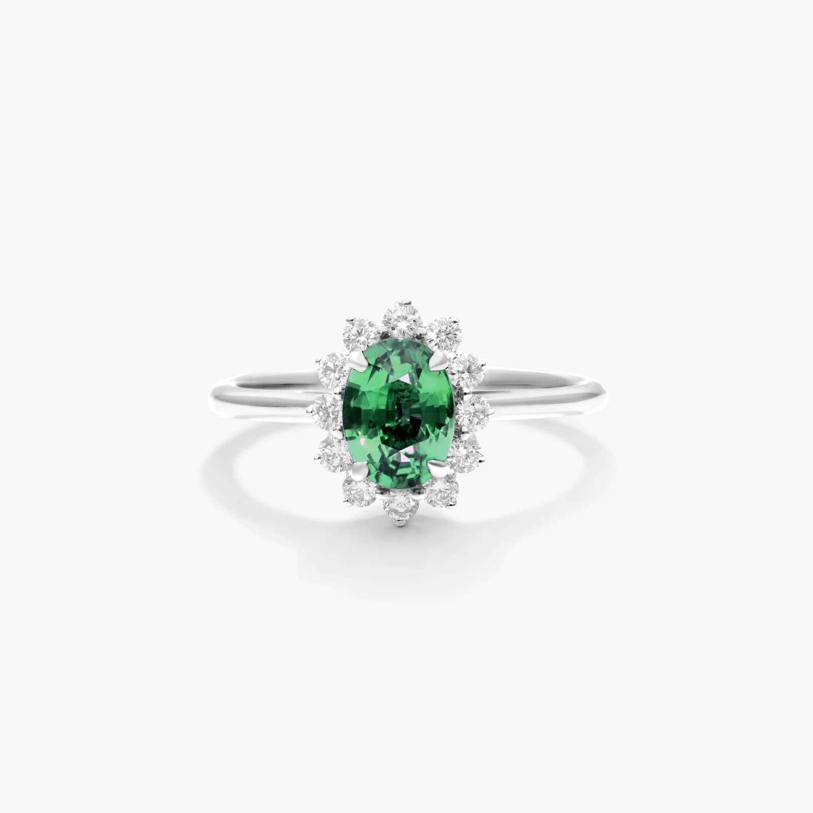 Oval Halo Emerald And Diamond Ring In 18K White Gold By James Allen