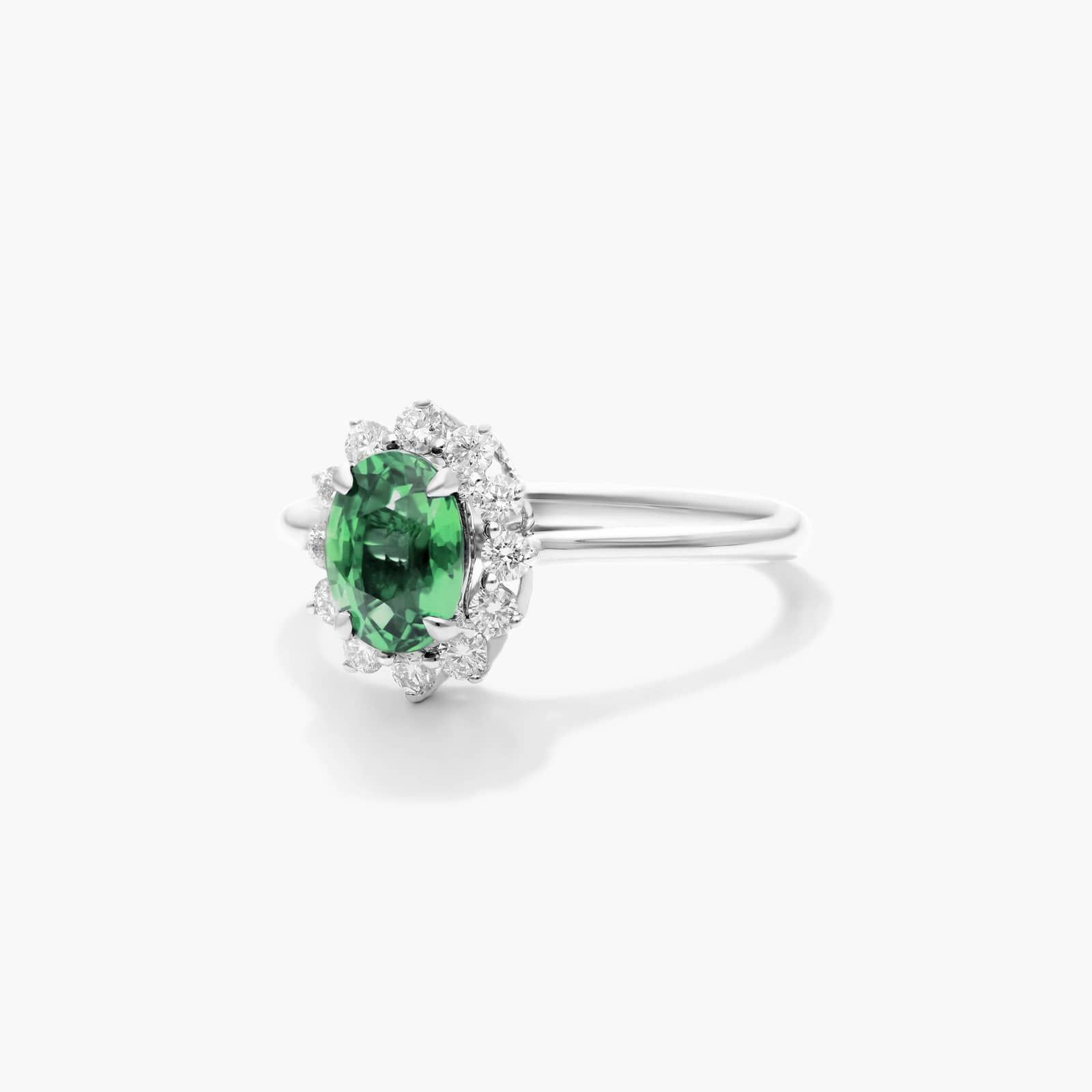Oval Halo Emerald And Diamond Ring In 18K White Gold By James Allen