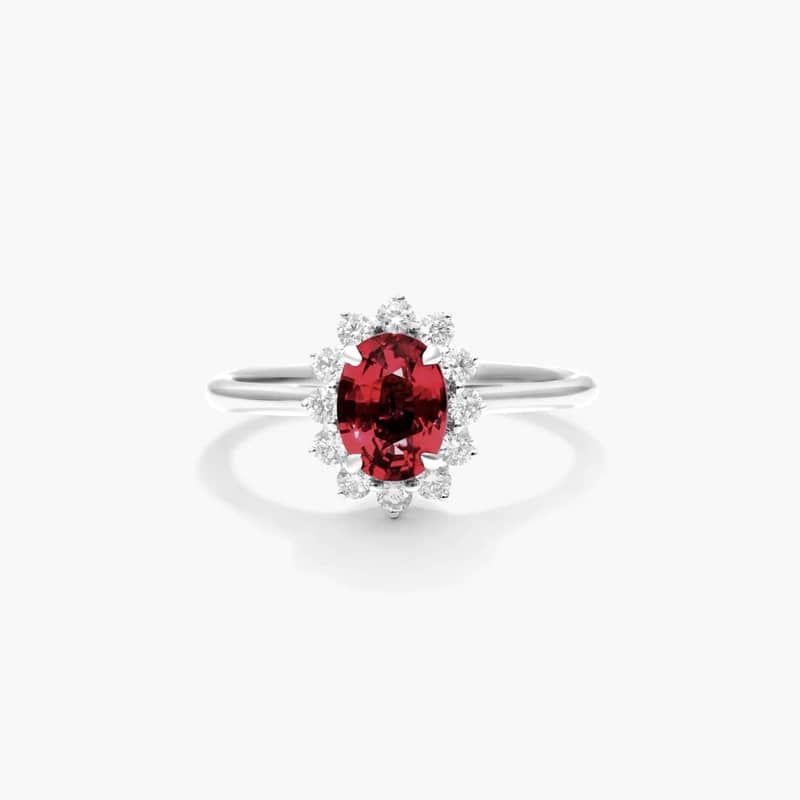 Oval Halo Ruby And Diamond Ring In 18K White Gold By James Allen