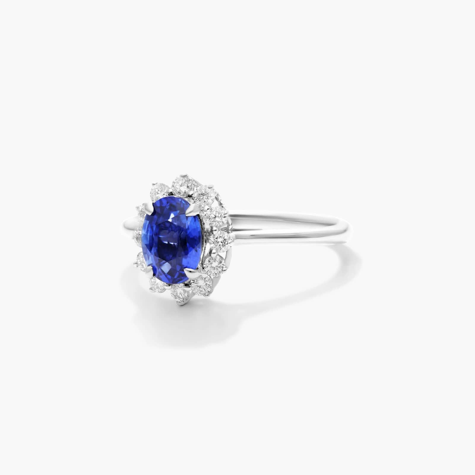 Oval Halo Sapphire And Diamond Ring In 18K White Gold By James Allen