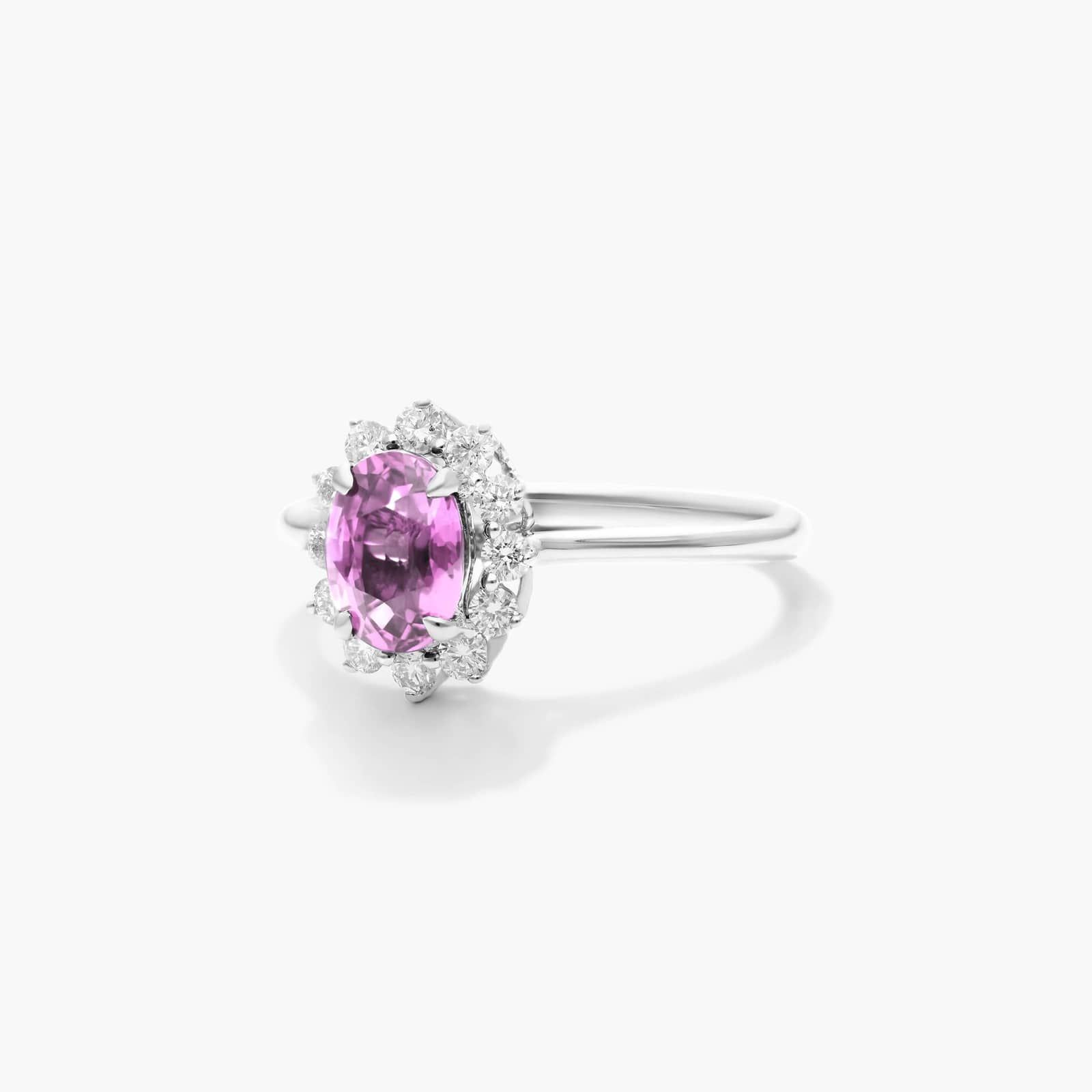 Oval Halo Pink Sapphire And Diamond Ring In 18K White Gold By James Allen