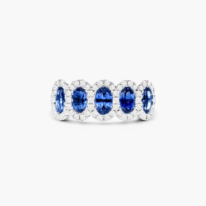 Five Stone Halo Sapphire And Diamond Ring In 14K White Gold By James Allen