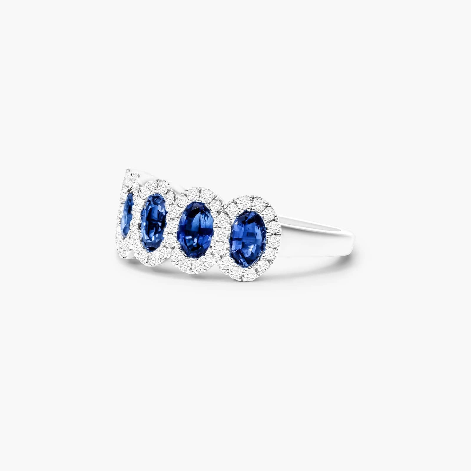 Five Stone Halo Sapphire And Diamond Ring In 14K White Gold By James Allen