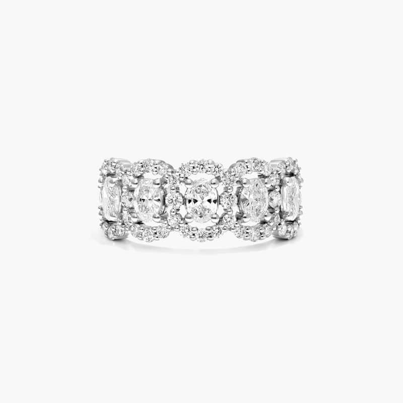 Five Stone Oval Cut Halo Lab-Grown Diamond Ring In 14K White Gold By James Allen