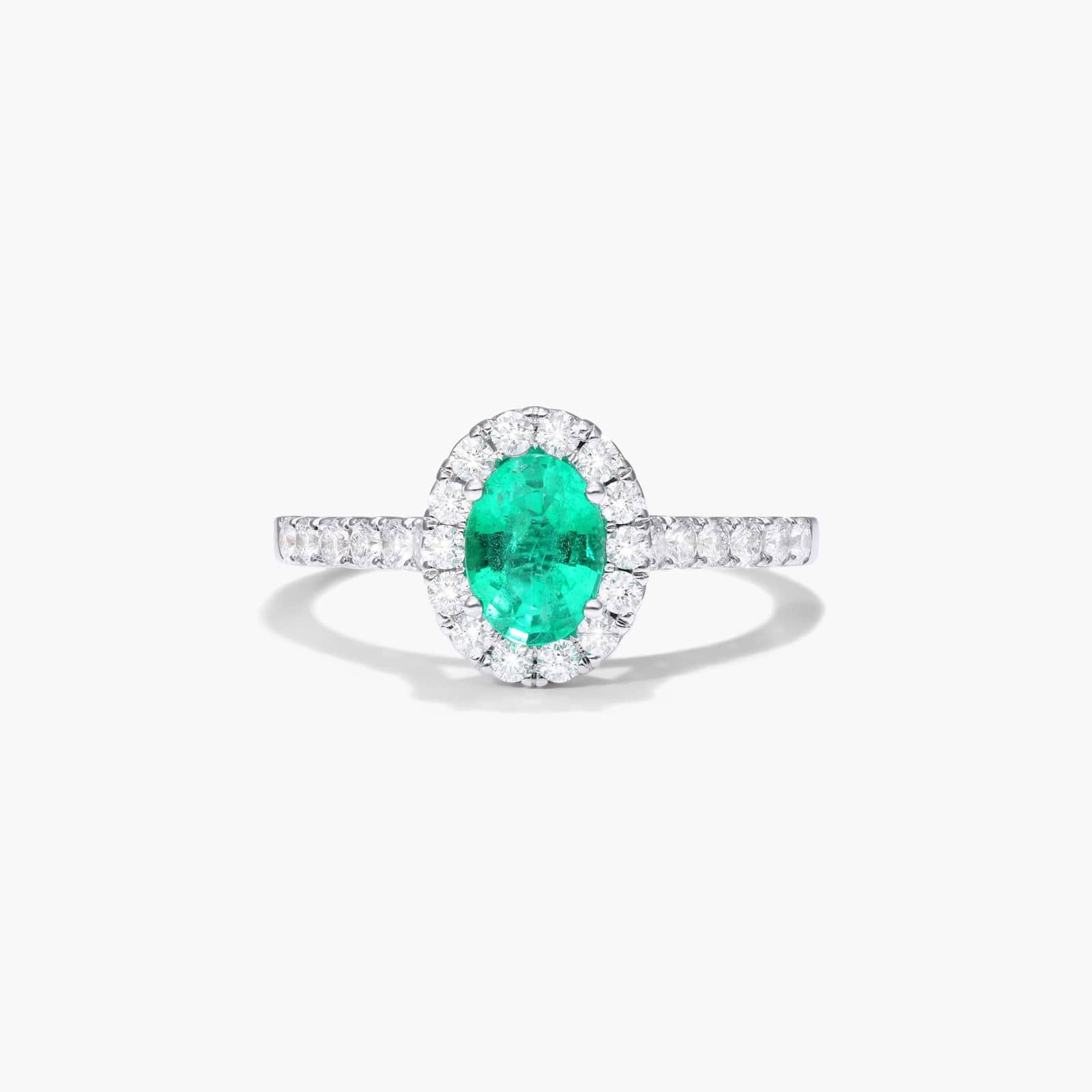 Oval Halo Emerald And Diamond Ring In 18K White Gold By James Allen