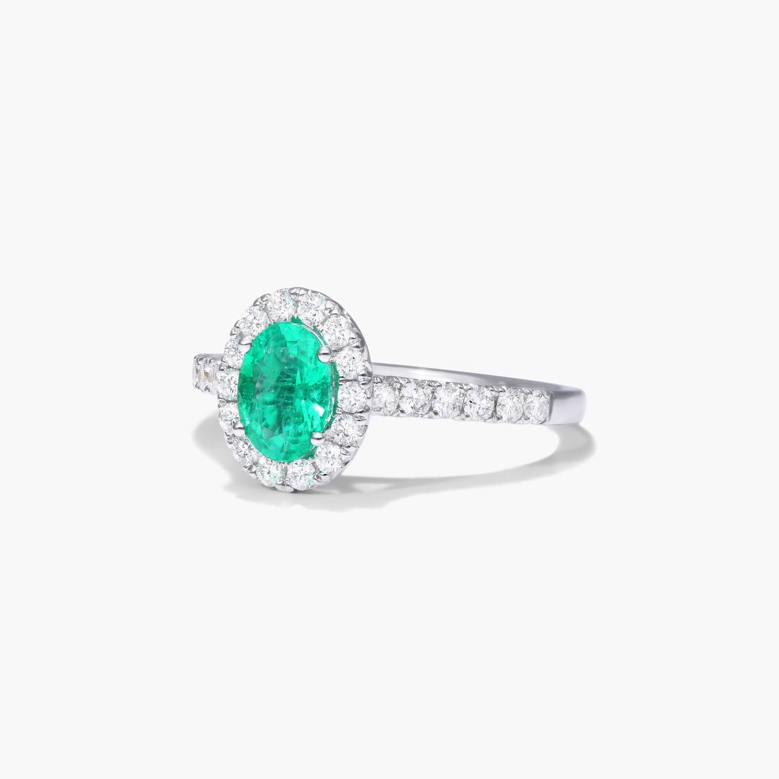 Oval Halo Emerald And Diamond Ring In 18K White Gold By James Allen