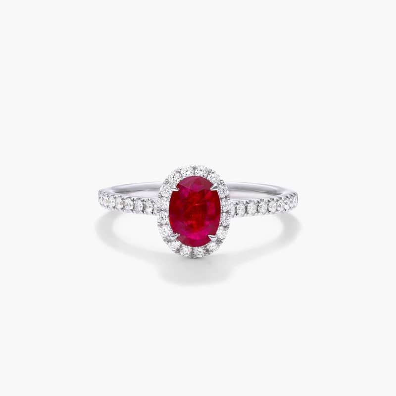 Oval Halo Ruby And Diamond Ring In 18K White Gold By James Allen