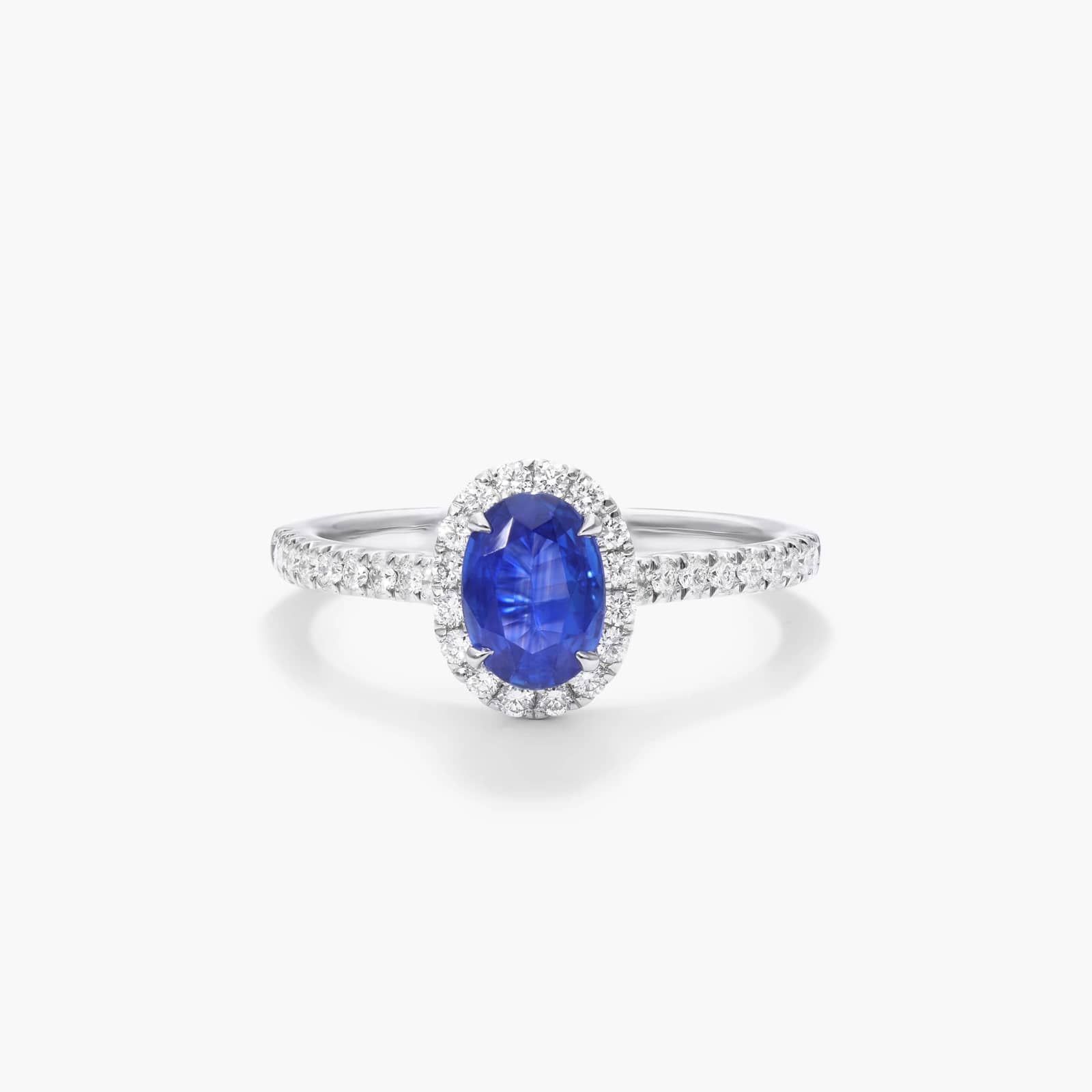 Oval Halo Sapphire And Diamond Ring In 18K White Gold By James Allen