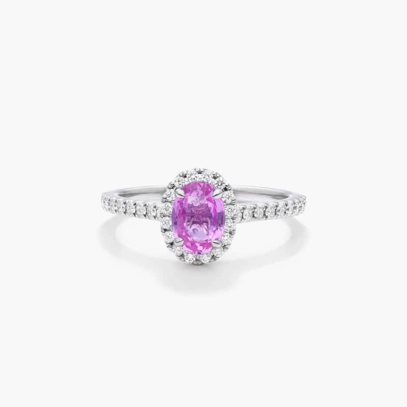 Oval Halo Pink Sapphire And Diamond Ring In 18K White Gold By James Allen