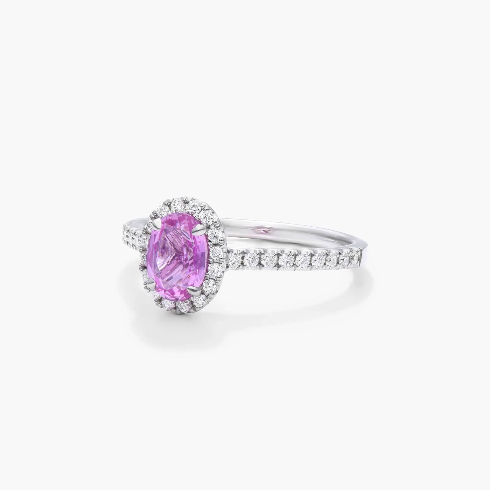 Oval Halo Pink Sapphire And Diamond Ring In 18K White Gold By James Allen