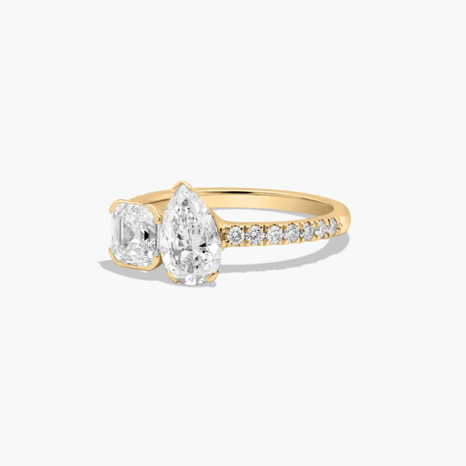 Toi et Moi Pear And Asscher Cut Pavé Lab-Grown Diamond Ring In 14K Yellow Gold By James Allen