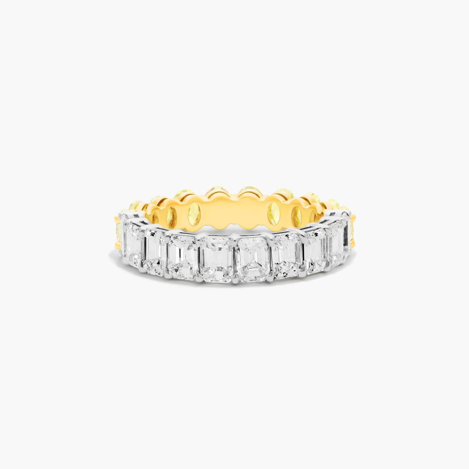 Half Emerald And Half Fancy Yellow Oval Cut Diamond Eternity Ring In 14K White Gold By James Allen