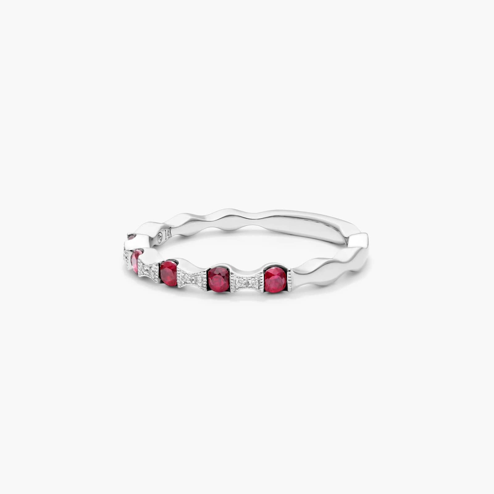 Vintage Bow Tie Shaped Stations Alternating Ruby And Diamond Ring In 14K White Gold By James Allen
