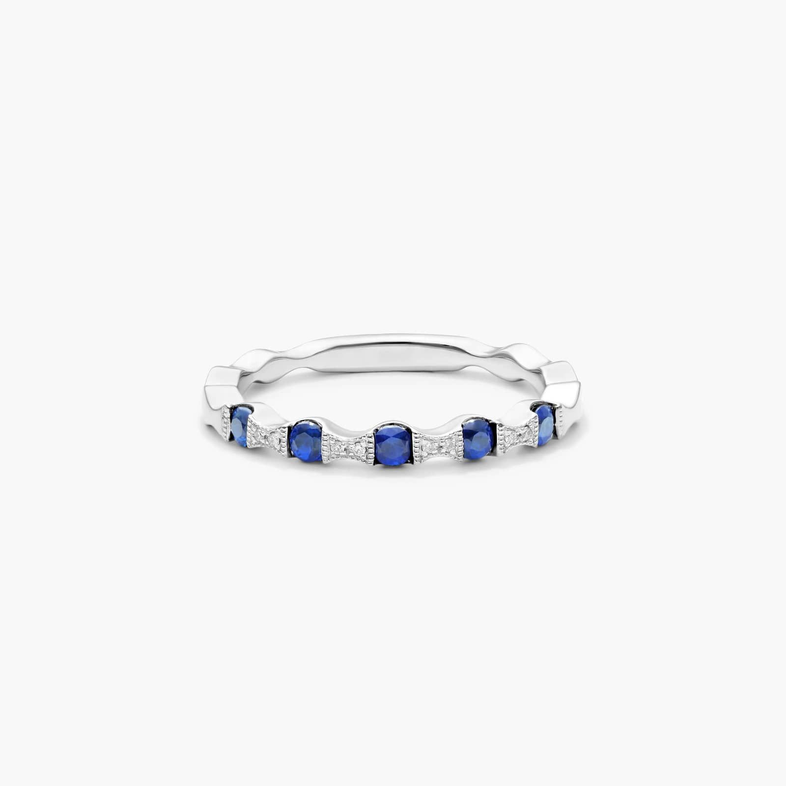 Vintage Bow Tie Shaped Stations Alternating Sapphire And Diamond Ring In 14K White Gold By James Allen