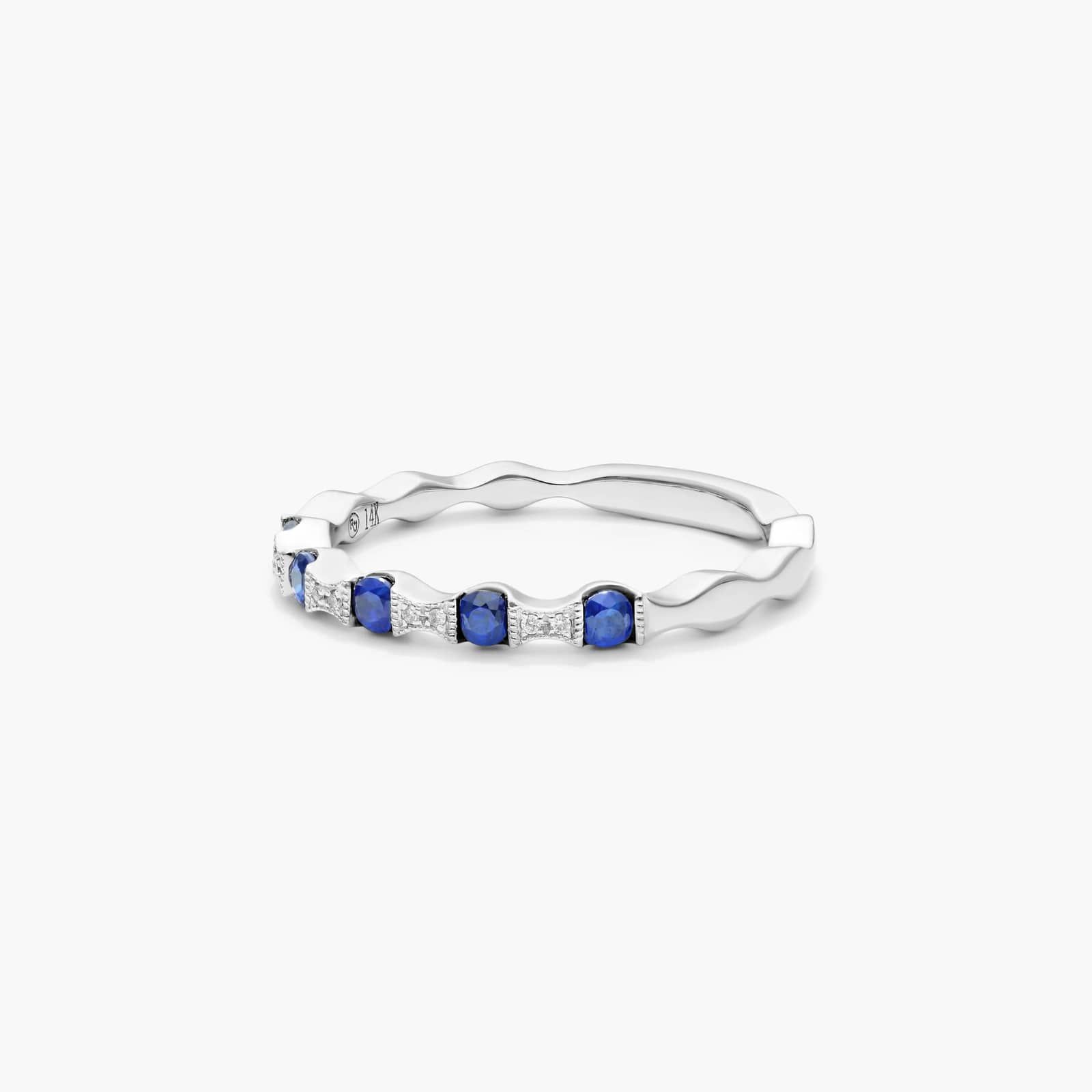 Vintage Bow Tie Shaped Stations Alternating Sapphire And Diamond Ring In 14K White Gold By James Allen