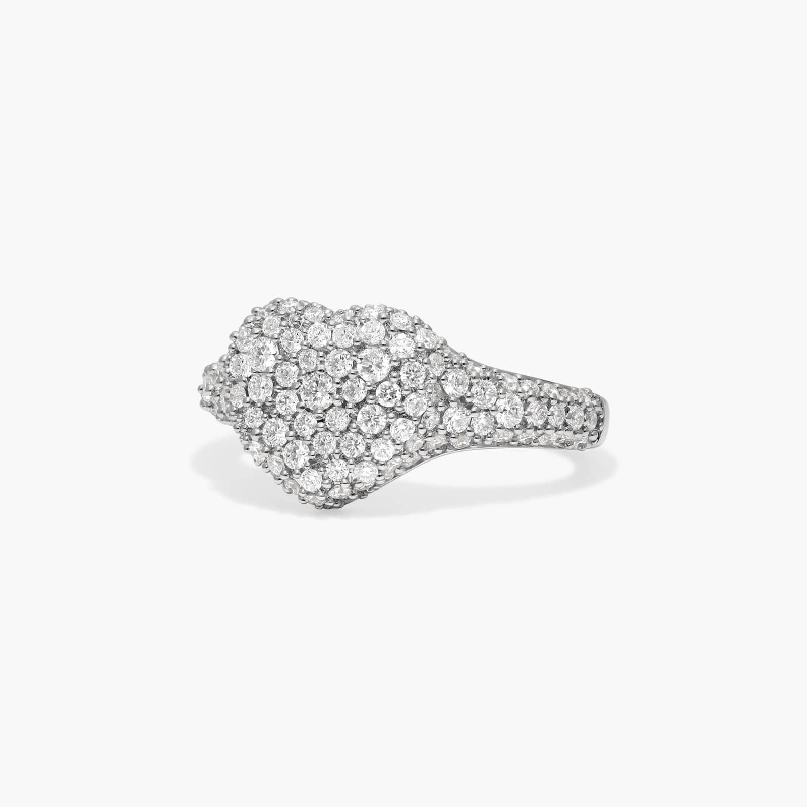 Pavé Heart Signet Ring With 0.75 CTW Round Lab-Grown Diamonds In 14K White Gold By James Allen