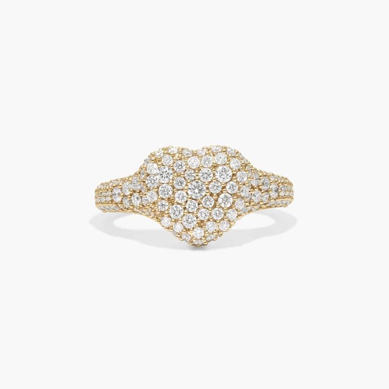 Pavé Heart Signet Ring With 0.75 CTW Round Lab-Grown Diamonds In 14K Yellow Gold By James Allen
